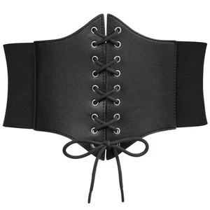 Women Corset Elastic Belt Wide Retro Lace-up Tied Costume Waspie Waist Belt f... - Picture 1 of 7