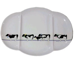 Vintage 1987 Oneida Melamine Tray Divided Platter Pastel Cows w/Bows 80s Country - Picture 1 of 7