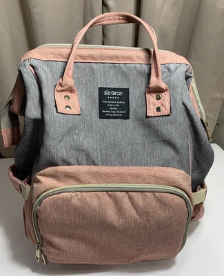 Qimiaobaby Diaper Bag Backpack Pink and Grey Travel Carry Insulated Pockets Baby - Image 1 of 4