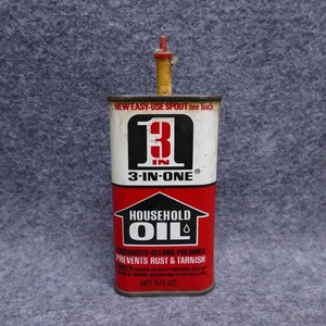 1968 3-In-One Motor Oil 3oz Handy Oiler Red & White Tin Can Vintage 4" Tall - Picture 1 of 10