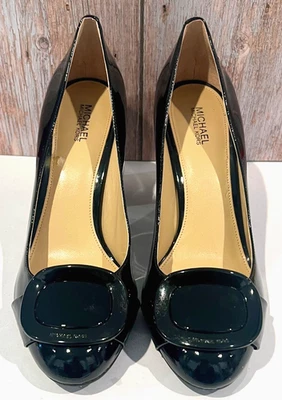 Michael Kors Pauline Black Patent Leather Round Toe Block Heel Pump Shoes 8M - Image 1 of 4