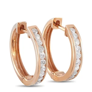 0.50ct 14K Rose Gold Diamond Hoop Earrings - Picture 1 of 3