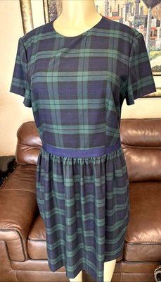 VTG Brooks Brothers Dress SZ 12 Blue Green Fit Flare Tartan Plaid Holiday xb4/ - Image 1 of 4