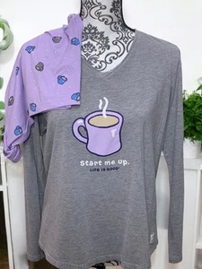 Life Is Good XL Damen Pyjama Set 2-teilig Langarm Oberteil + Shorts Start Me Up - Bild 1 von 16