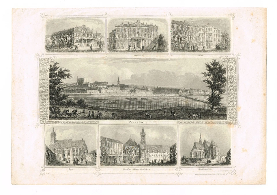 Bratislava Pressburg Poszony ORIGINAL PRINT 1859 Slovakia Slovensko Hungary - Image 1 of 4