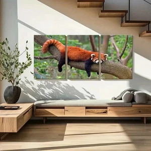 Arte animal panda rojo panda moderno arte de pared lienzo enmarcado 50x70 cm 3 piezas - Imagen 1 de 3