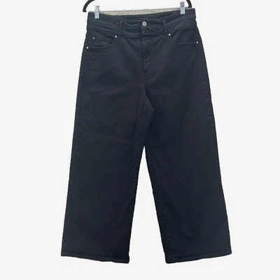 Ann Taylor Jeans 12 Black Wide Leg High Rise Baggy Cropped Goth Biker Casual - Image 1 of 4