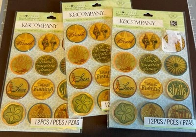 Lot of 3 K&Company Dimensional Sticker Tim Coffey Travel World 12pc Epoxy Coated - Image 1 of 2