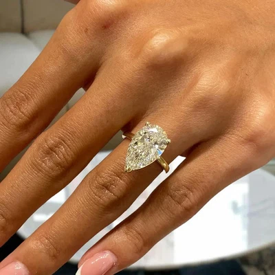3CT Pear Lab Grown/CVD Diamond Women's Solitaire Teardrop Ring 14k Yellow Gold - Image 1 of 4