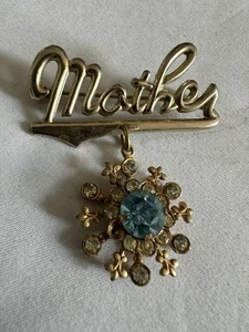 1960s Mother Charm Brooch Pin with AB Rhinestone B19 - Picture 1 of 5