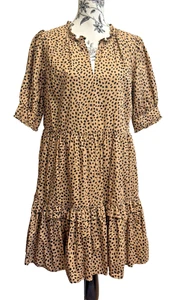 Vestido J CREW Popover Popelina Punto Leopardo Forrado Marrón Talla M - Imagen 1 de 14