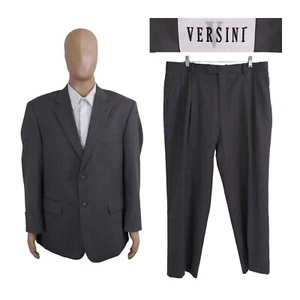 Versini 2 Piece 100% Wool Gray Striped Two Button Suit 44S Short Pants 37X28 - Picture 1 of 15