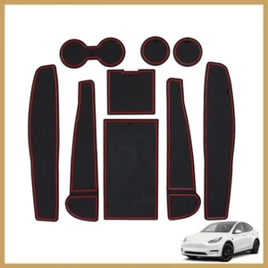 Red Rubber Liners Pads Cup Holder Door Pocket Slot Mats Fits 20-24 Model Y - Foto 1 di 8