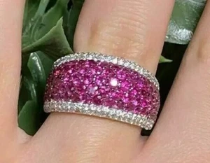 2Ct Round Cut Lab Created Ruby Diamond Cluster Women Ring 14K White Gold Plated - Picture 1 of 4