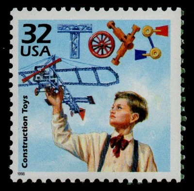 USA, SCOTT # 3183-N, MNH CONSTRUCTION TOYS, CHILD PLAYING WITH AIRPLANE - Image 1 of 2