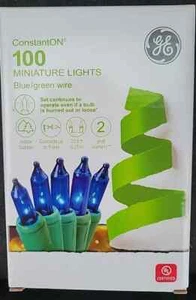 GE 100 ct CONSTANT ON mini Christmas string Lights G.E. BLUE green wire NEW - Picture 1 of 3