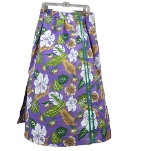 Hawaiian Long Skirt Purple Giant Hibiscus Flowers Green Piping Elastic Waist XXL - Picture 1 of 5