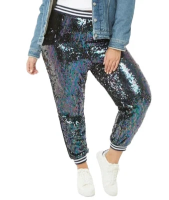 Pantalones Jogger Forever 21 Lentejuelas NUEVOS NUEVOS CON ETIQUETAS Azul Fiesta Club Sirena TALLA PLUS 2X Foto 1 de 4