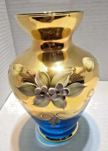VINTAGE TSCHECHISCHE REPUBLIK BÖHMEN HELLBLAU ITALIENISCHES KUNSTGLAS /24 K VASE 6,5" - Bild 1 von 9