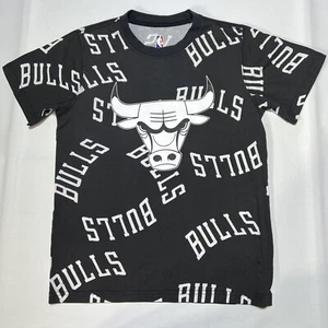 NBA Chicago Bulls Youth Med 10-12 Short Sleeve White BLACK Shirt Tee Big Logo - Picture 1 of 5