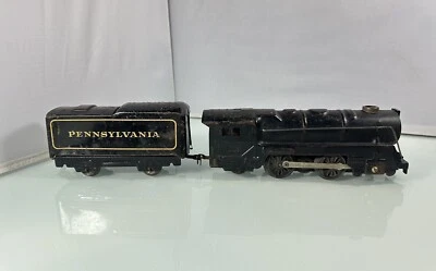 Marx Prewar Tin Train Locomotive and Pennsylvania Tender Black Pressed Metal Set - Image 1 of 4