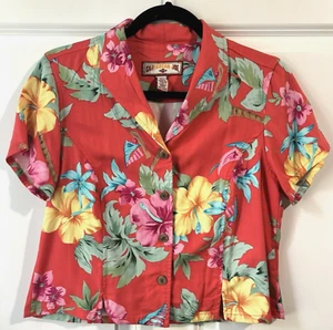 Caribbean Joe Shirt Women Medium Petite Floral Beach Coastal Hawaiian Aloha Vaca - Picture 1 of 8