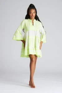 Sommer-/Strandkleid Damen 100 % Baumwolle gelb geometrisches Muster - Bild 1 von 5