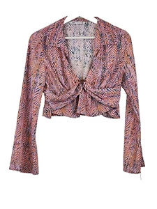 Zara Top Womens Long Sleeve V-Neck Colourful Size S Cropped - Picture 1 of 9