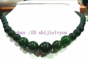 6-14mm 100% natural Green jade gemstone necklace 18 " - Picture 1 of 4