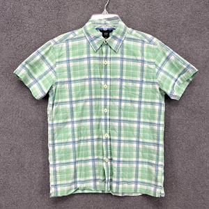Gap Kids Shirt Boys Medium 8 Green Plaid Button Up Short Sleeve - Picture 1 of 16