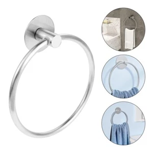 Round Brushed Nickel Towel Ring Bathroom Self Adhesive Towels Holder Rack Hanger - Picture 1 of 16