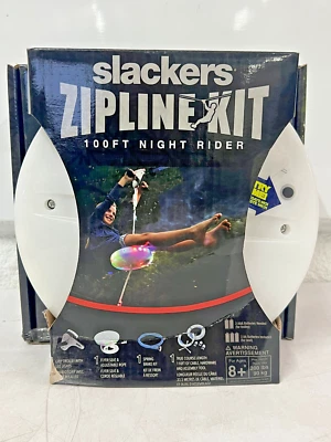Kit COMPLETO de tirolesa Night Rider de 100 pies Slackers con asiento iluminado límite de 200 lb Foto 1 de 4