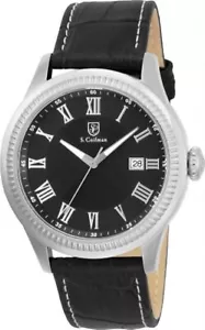 S. Coifman SC0392 Heritage Quartz Date Black Leather Strap Mens Watch - Picture 1 of 4