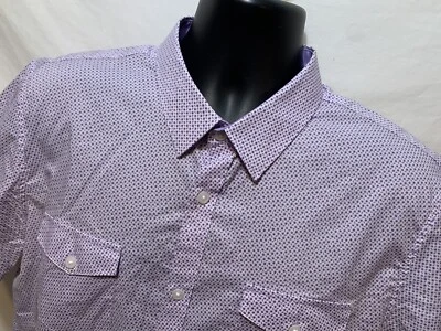 Calvin Klein Purple Geometric Shirt S/S Mens Sz L Button Front Slim Fit Cotton - Image 1 of 4