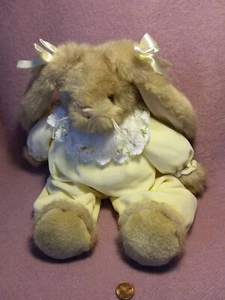 15" Bearington TAN BUNNY RABBIT YELLOW VELOUR BODY LACE COLLAR plush stuffed - Picture 1 of 4