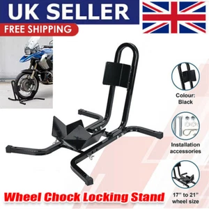 FRONT WHEEL CHOCK STORAGE VAN TRANSPORT PADDOCK STAND CLAMP MOTORCYCLE MOTORBIKE - Picture 1 of 14