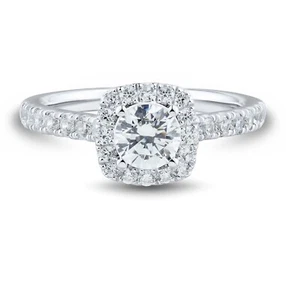 Lab grown diamond halo engagement ring in 14k white gold (1 1/4 ct. tw.) - Picture 1 of 6