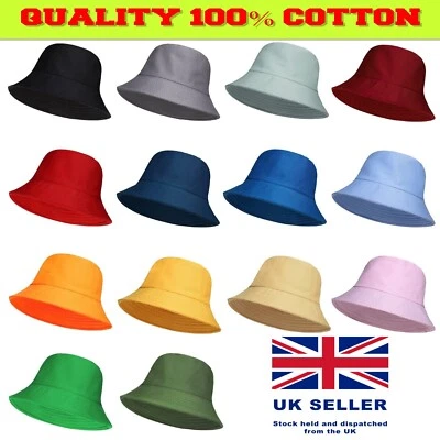 Cotton Bucket Hat Mens Ladies Adults Festival Fishing Bush Sun Beach Summer Cap - Image 1 of 4