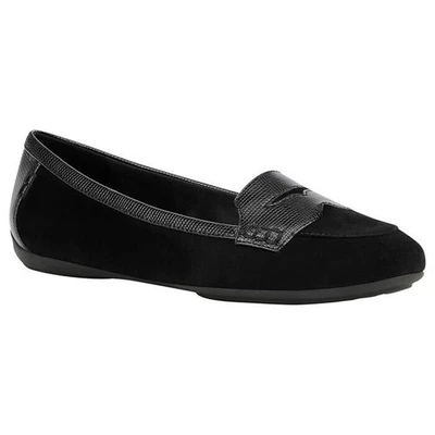 Mocasines planos Geox Charlene de cuero de gamuza de cabra negros sin cordones talla 38 Foto 1 de 4