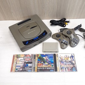 Sega Saturn Console Japan Gray bundle with 2 controllers, 3 games &memory tested