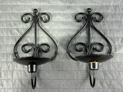 2Pcs Black Scroll Wall Sconce Taper Votive Tea Light Pillar Candle Holder - Image 1 of 4