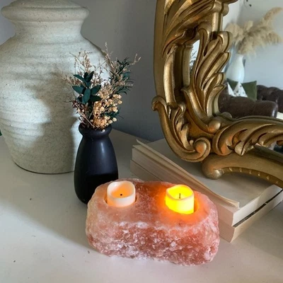 Candelabro de sal del Himalaya MCM rosa decoración del hogar mesa neutro Foto 1 de 4