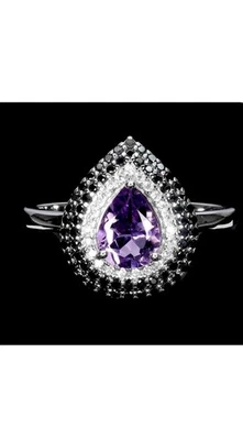 925 Sterling Silber Ring Birne Amethyst 8x6mm Spinell Edelstein Schmuck - Bild 1 von 4
