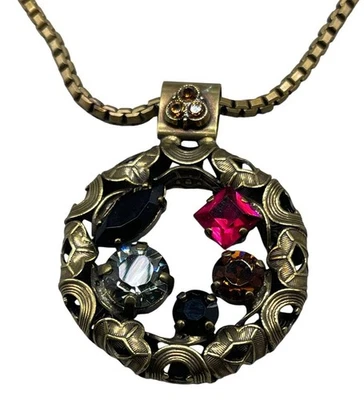 Mariana Colgante 2" Cadena 30" Collar Hecho a Mano Cristales Círculo Negro LEER NUEVO Foto 1 de 4