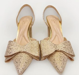 Jessica Simpson Naomia Nekira Damen-Slingback-Schuhe Pumps 7,5 goldfarbene Stoffschleife - Bild 1 von 9