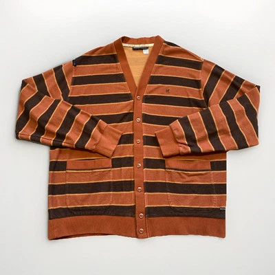 Rocawear Cardigan VTG Y2K Men’s XL Rust Black Striped Button Sweater Pockets - Image 1 of 4