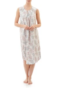 Womens Givoni White Floral Sleeveless Summer Cotton Nightie Mid Length 08K - Picture 1 of 4