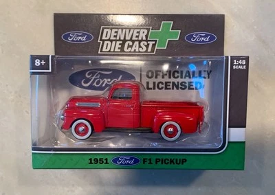 1951 FORD F-1 PICKUP RED W/ CHROME RIMS DIE CAST 1:48 O Scale Car Vehicle - Image 1 of 4