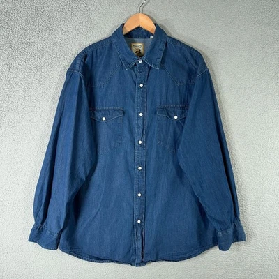 Resistol Double R Denim Shirt Mens XL Dark Blue Western Pearl Snap Rodeo Cowboy - Image 1 of 4