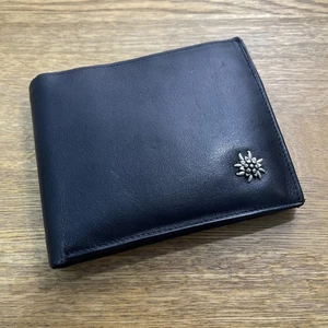 J.Rogner schwarze Herren-Geldbörse aus Leder mit Doppelfaltung und Edelweiß-Emblem - Bild 1 von 22